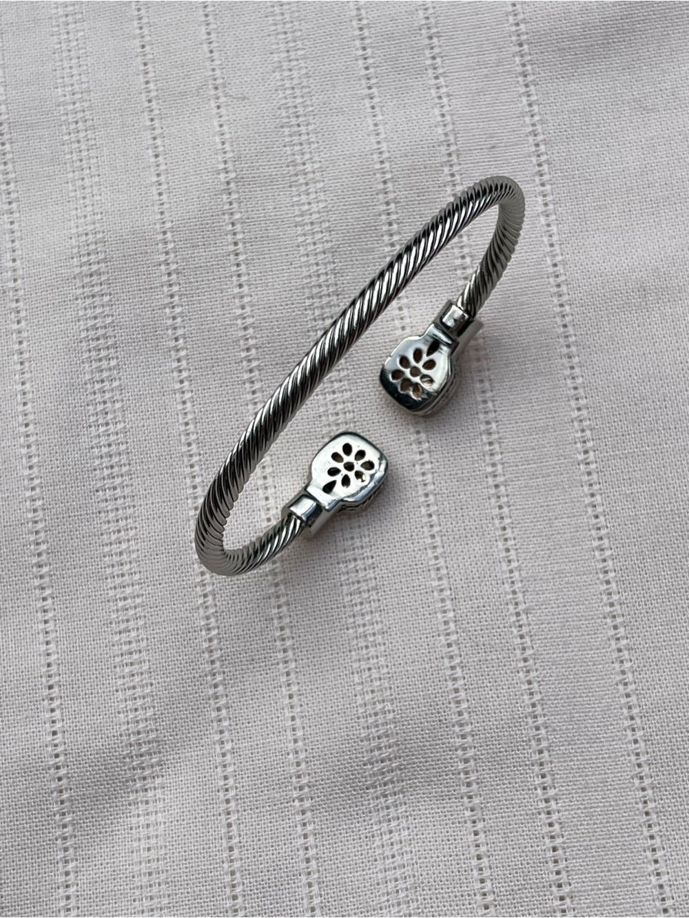Gold Accent Silver Cable Cuff Bracelet with Champagne Stones - Women Jewelry - Picture 11 of 12
